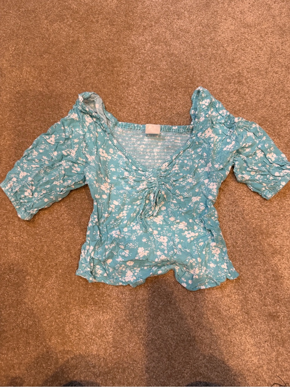 No Boundaries Aqua Floral Tie-Front Crop Top Size XS